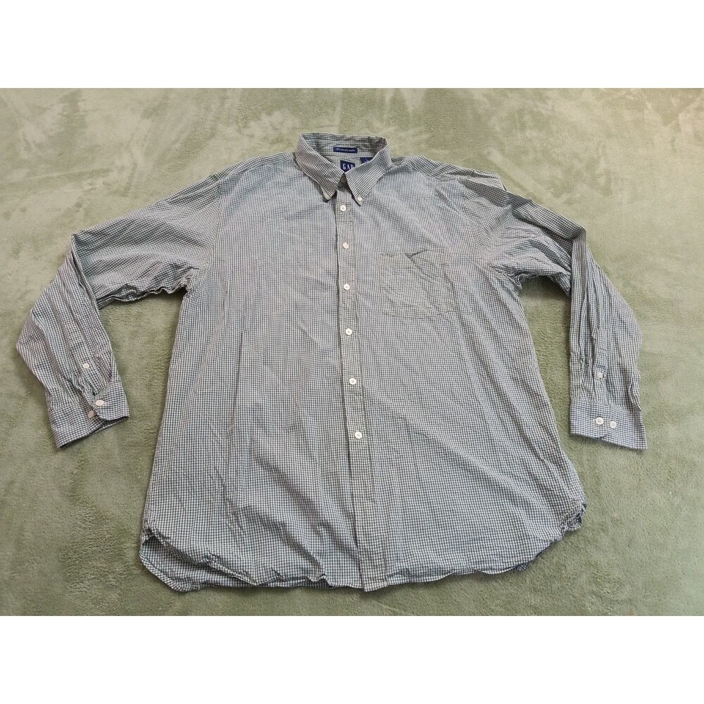 GAP Mens Long Sleeve Button Down Shirt XL Green White Gingham Check Casual